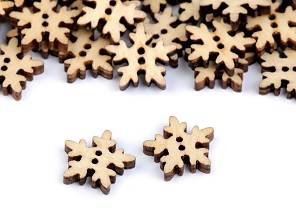Dřevěný dekorační knoflík vločka