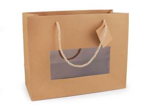 Papírová taška natural s průhledem a širokým dnem