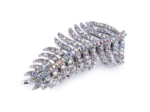 Francouzská spona do vlasů s broušenými kamínky s ab efektem list