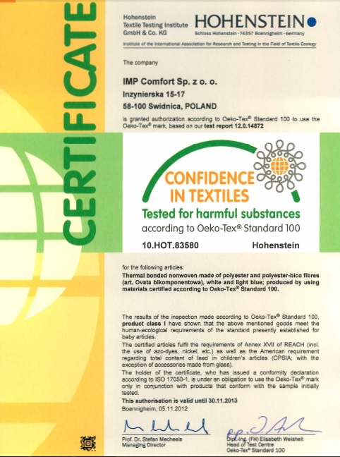 Certifikát Oeko-Tex Standard 100